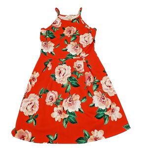 Monteau Los Angeles Women's Medium Orange Green Floral Sleeveless‎ Dress